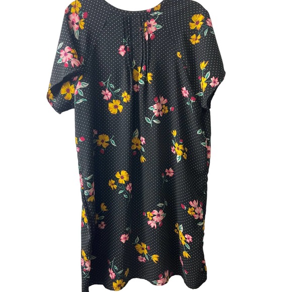 Old Navy Dress Size XL Black Polka Dots Floral Pattern Short Sleeves V Neck - Picture 1 of 7